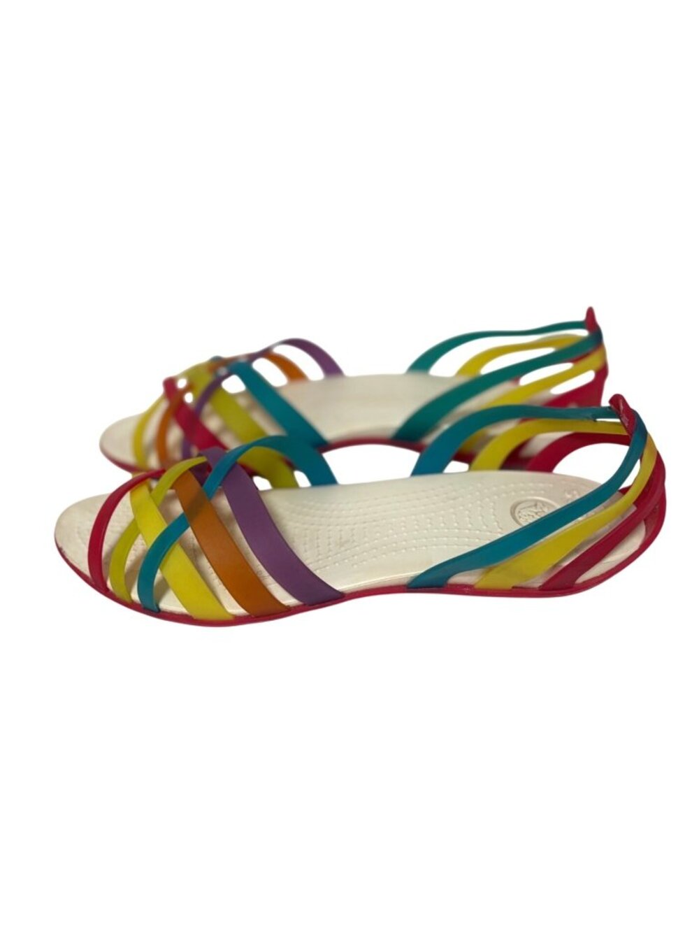 CROCS Womens Size 11 Multicolor Strappy Sandals Huarache Flat Crisscross Flat Sl